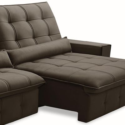 Sofá Retrátil Reclinável Para Sala 4 Lugares 290cm Curie F04 Veludo Marrom Escuro - Lyam Decor