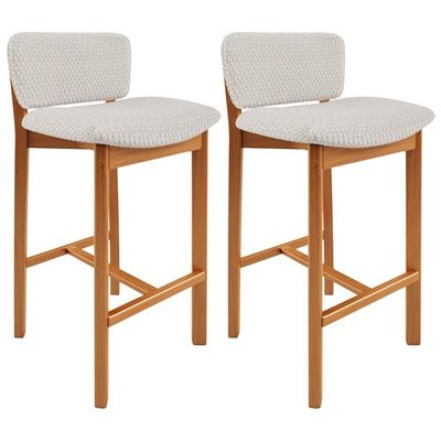 Kit 02 Banquetas Alta Para Cozinha Sala de Jantar Bar Dara L02 Bouclê Cru - Lyam Decor