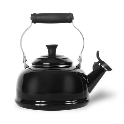 KIT LE CREUSET CHALEIRA TRADICIONAL 1,6L COM APITO E 2 CANECAS BISTRÔ 400ML BLACK ONYX