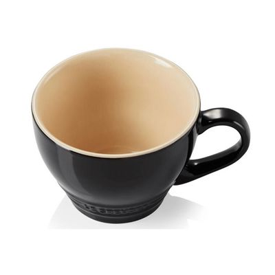 KIT LE CREUSET CHALEIRA TRADICIONAL 1,6L COM APITO E 2 CANECAS BISTRÔ 400ML BLACK ONYX