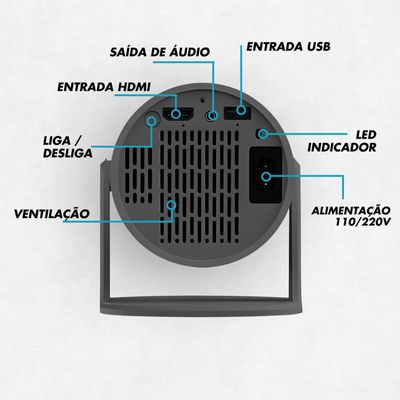 Projetor 4K Branco Hy300 Imagens Vibrantes e Ângulo Ajustável