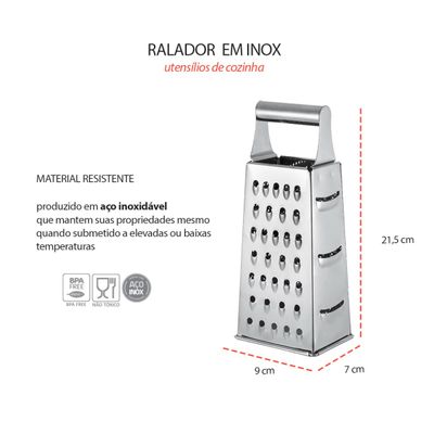 Ralador de Queijo Legumes Frutas 4 Faces Aço Inox