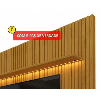 Rack Retrô Com Painel Ripado Com Led Nobre Com Off White - Gelius Móveis