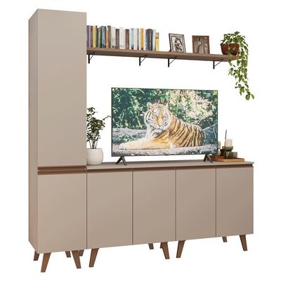 Rack Para Até 70 Polegadas + Prateleira 200cm Nice Madesa 02 Crema