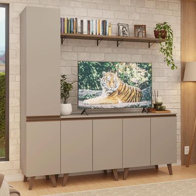 Rack Para Até 70 Polegadas + Prateleira 200cm Nice Madesa 02 Crema