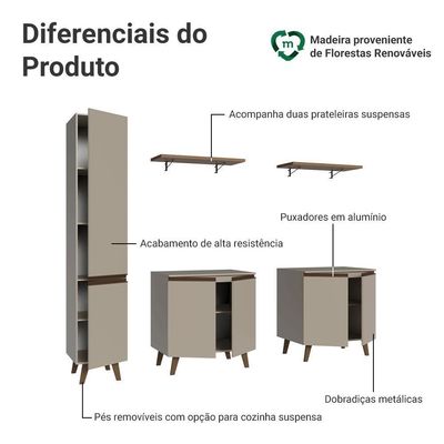 Rack Para Até 70 Polegadas + Prateleira 200cm Nice Madesa 02 Crema