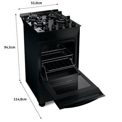 Fogão Brastemp 4 Bocas com Mesa de Vidro e Chama Dupla BFO4XAE Preto / Bivolt