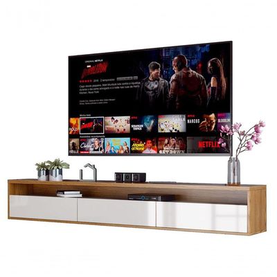 Rack Suspenso Para Tv Life Off White Com Freijó - Móveisaqui