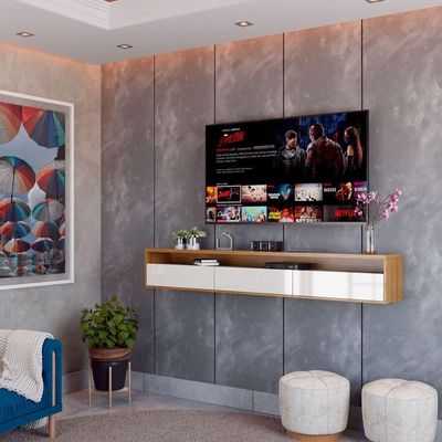 Rack Suspenso Para Tv Life Off White Com Freijó - Móveisaqui