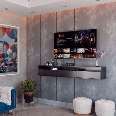 Rack Suspenso Pequeno De Parede Para Sala De Tv Ou Quarto Life - Preto - Moveisaqui