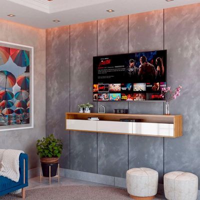 Rack Suspenso Pequeno De Parede Para Sala De Tv Ou Quarto Life - Off White Com Freijo - Moveisaqui