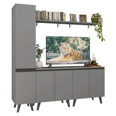 Rack Para Até 70 Polegadas + Prateleira 200cm Nice Madesa 02 Cinza