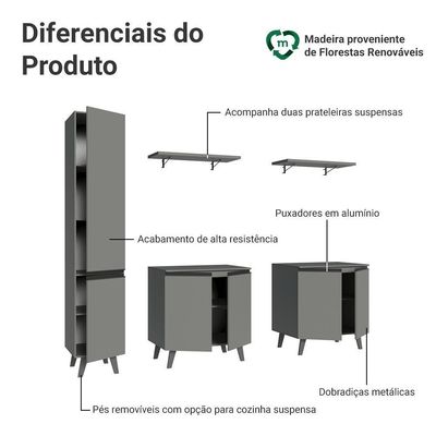 Rack Para Até 70 Polegadas + Prateleira 200cm Nice Madesa 02 Cinza