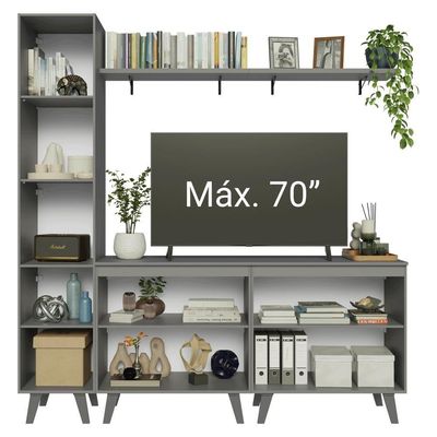 Rack Para Até 70 Polegadas + Prateleira 200cm Nice Madesa 02 Cinza