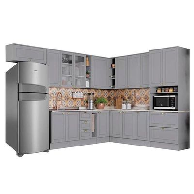 Cozinha Modulada Completa Americana 16 Peças 6aéreos+5balcões+ 1 Paneleiro +4complementos C5p38 Cinza