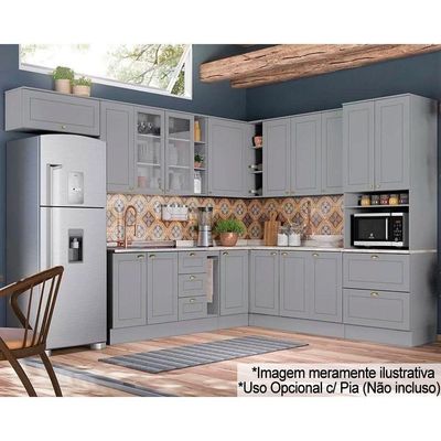 Cozinha Modulada Completa Americana 16 Peças 6aéreos+5balcões+ 1 Paneleiro +4complementos C5p38 Cinza