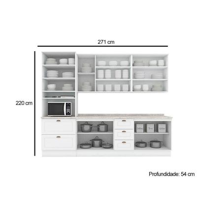 Cozinha Completa 6 Peças Americana 7 Peças 2 Aéreos 2 Balcões 1 Paneleiro 2 Complementos C5p63 Branco