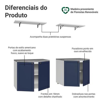 Rack Para Até 70 Polegadas + Prateleiras 160cm Vik Madesa 05 Branco-azul