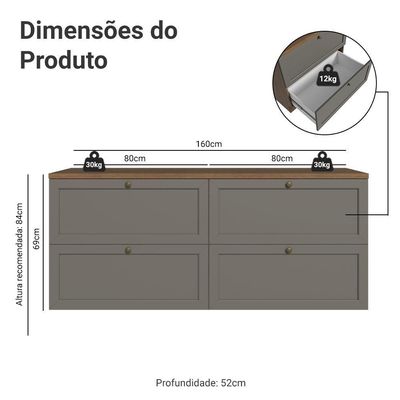 Rack Para Até 70 Polegadas 160cm 4 Gavetas Vik Madesa 04 Rustic-cinza