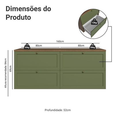 Rack Para Até 70 Polegadas 160cm 4 Gavetas Vik Madesa 04 Rustic-verde