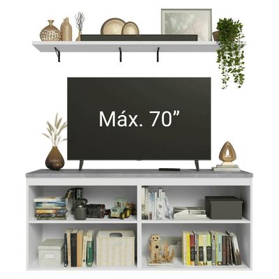 Rack Para Até 70 Polegadas + Prateleiras 160cm Vik Madesa 05 Branco-cinza