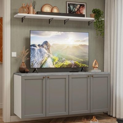 Rack Para Até 70 Polegadas + Prateleiras 160cm Vik Madesa 05 Branco-cinza