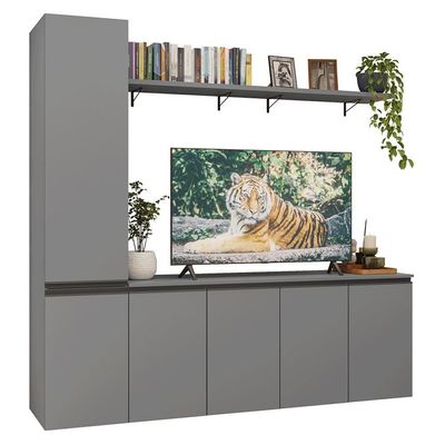 Rack Suspenso Para Até 70 Polegadas + Prateleira 200cm Nice Madesa 01 Cinza