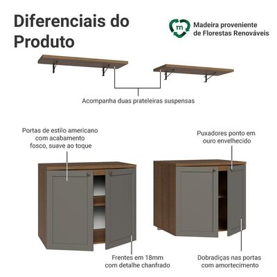 Rack Para Até 70 Polegadas + Prateleiras 160cmVik Madesa 05 Rustic-cinza