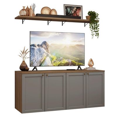 Rack Para Até 70 Polegadas + Prateleiras 160cmVik Madesa 05 Rustic-cinza