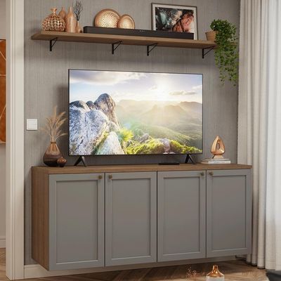 Rack Para Até 70 Polegadas + Prateleiras 160cmVik Madesa 05 Rustic-cinza