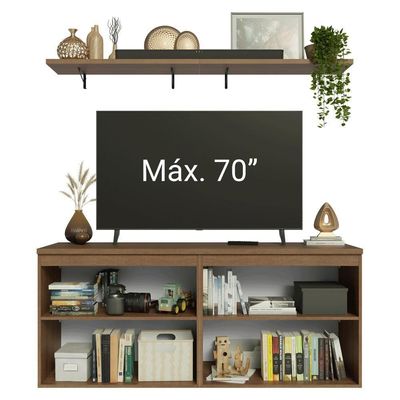 Rack Para Até 70 Polegadas + Prateleiras 160cm Vik Madesa 05 Rustic-verde