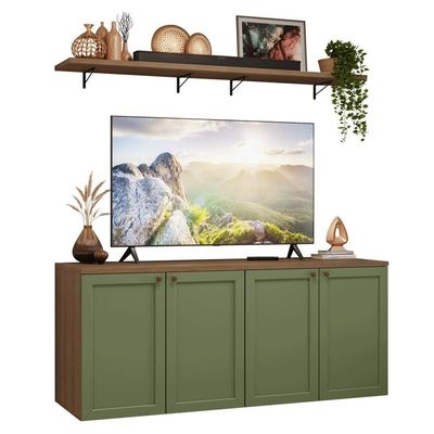 Rack Para Até 70 Polegadas + Prateleiras 160cm Vik Madesa 05 Rustic-verde
