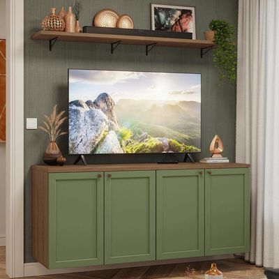 Rack Para Até 70 Polegadas + Prateleiras 160cm Vik Madesa 05 Rustic-verde
