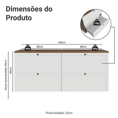 Rack Para Até 70 Polegadas 160cm 4 Gavetas Vik Madesa 04 Rustic-branco