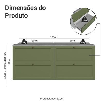 Rack Para Até 70 Polegadas 160cm 4 Gavetas Vik Madesa 04 Branco-verde