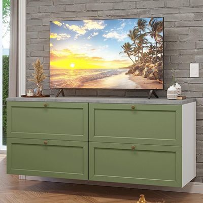 Rack Para Até 70 Polegadas 160cm 4 Gavetas Vik Madesa 04 Branco-verde