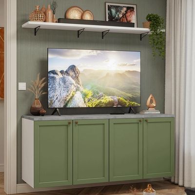 Rack Para Até 70 Polegadas + Prateleiras 160cm Vik Madesa 05 Branco-verde