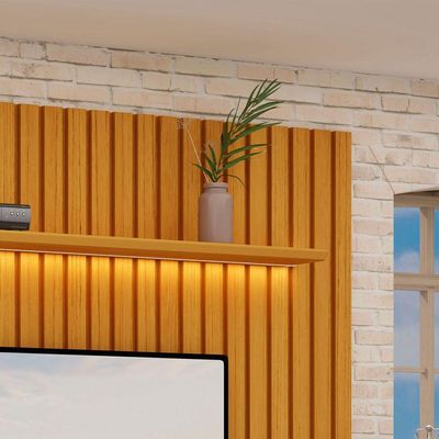 Rack Com Painel Para Sala Ripado Cleann Com Off White - Moveisaqui