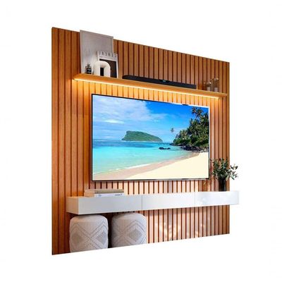 Rack Com Painel Para Sala Ripado Cleann Com Off White - Moveisaqui