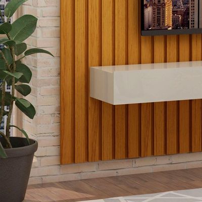 Rack Com Painel Para Sala Ripado Cleann Com Off White - Moveisaqui