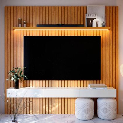 Estante Home Para Sala Tv 75 Polegadas Ripado Cleean Com Off White - Moveisaqui