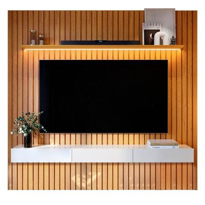 Estante Home Para Sala Tv 75 Polegadas Ripado Cleean Com Off White - Moveisaqui