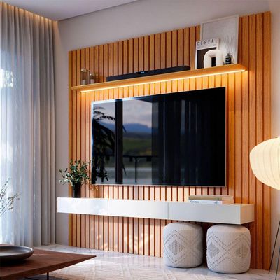 Estante Home Para Sala Tv 75 Polegadas Ripado Cleean Com Off White - Moveisaqui