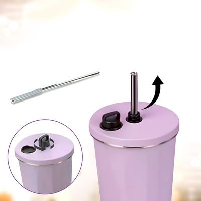 Copo Térmico Aço Inox 600ml com Canudo Água Café Suco Cor:Azul