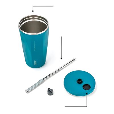 Copo Térmico Aço Inox 600ml com Canudo Água Café Suco Cor:Azul