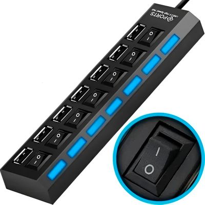 Hub Cabo Usb 2.0 Extensor Adaptador 7 Portas Hd Pen Drive - Conecte Todos Seus Dispositivos com Praticidade