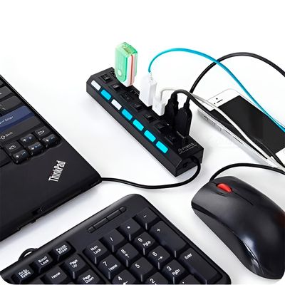 Hub Cabo Usb 2.0 Extensor Adaptador 7 Portas Hd Pen Drive - Conecte Todos Seus Dispositivos com Praticidade
