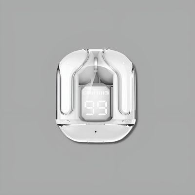 Fone Bluetooth Case Transparente Visor Digital LCD TWS Cor:Branco