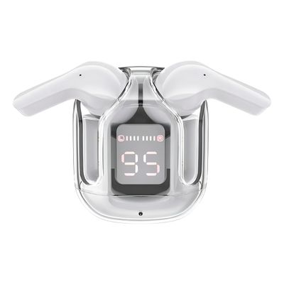 Fone Bluetooth Case Transparente Visor Digital LCD TWS Cor:Branco