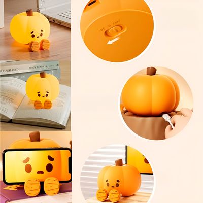 Luz Lâmpada Luminária Infantil Abóbora LED Silicone - Luz Noturna Portátil para Quarto de Criança